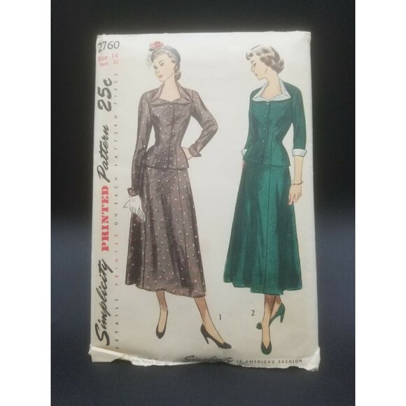 Uncut Simplicity 1949 Women Dress Detach Collar Cuffs Sew Pattern #2760 Size 14 - Picture 1 of 3